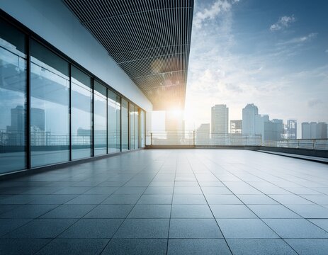 empty floor with modern builiding