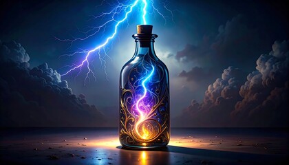 Magic potion bottle with lightning