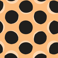 Seamless neutral polka dots pattern. White hand-drawn circles on dusty pink background. Abstract Random points ornament. Vector rose illustration for wallpaper, fabric, print, wrapping paper, textile