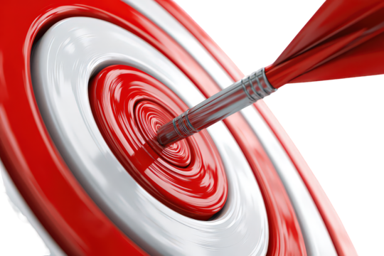Red Dart Striking Bullseye Target on Transparent Background - Powered by Adobe