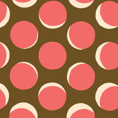 Seamless neutral polka dots pattern. White hand-drawn circles on dusty pink background. Abstract Random points ornament. Vector rose illustration for wallpaper, fabric, print, wrapping paper, textile