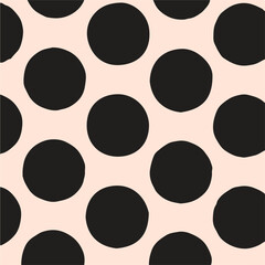 Seamless neutral polka dots pattern. White hand-drawn circles on dusty pink background. Abstract Random points ornament. Vector rose illustration for wallpaper, fabric, print, wrapping paper, textile