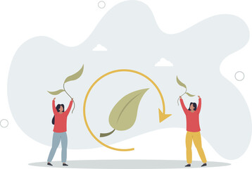 Ecology as saving sustainable green forest environment.Clean and nature friendly resources cycle. Natural organic recycling symbol.life and employment of people.