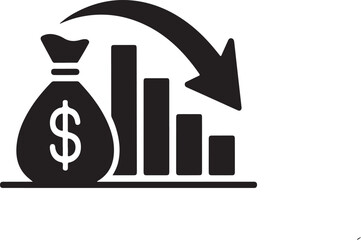 Money bag graph decline arrow dollar sign financial graph