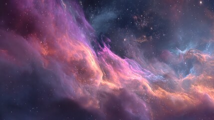 Fototapeta premium Colorful nebula with pink, purple, blue, and orange swirling clouds in outer space