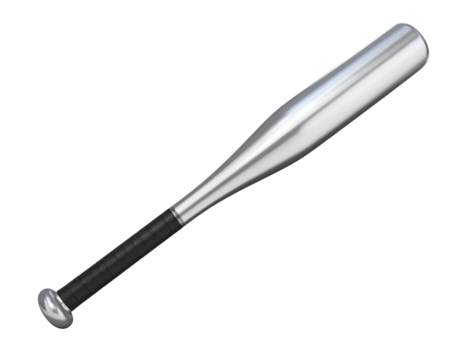 Sleek silver softball bat with dark ergonomic grip isolated on transparent background PNG