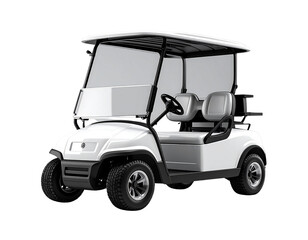 Sleek white golf cart with black roof fully visible isolated on transparent background PNG