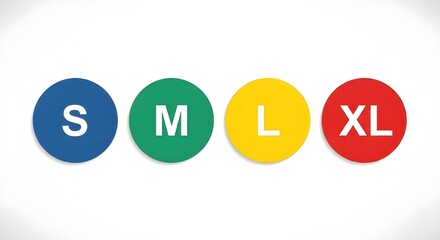 Colorful Size Tags S, M, L, XL on a White Background