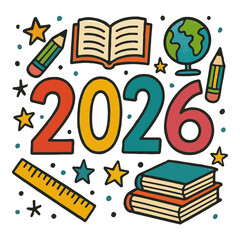 Reading Theme 2026 Illustration - Books, Glasses & Pencil Art

