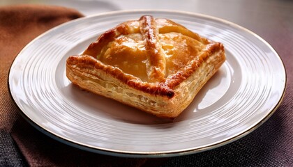 glossy apple turnover with crimped edge rests on a white plate appealing pastry delight