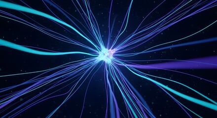 Abstract digital illustration of glowing energy streams radiating from a central point in space.