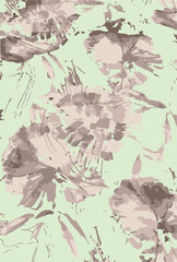 The modern blue of floral textile tropical bicolor grey and blue flower and leaves miniprint flowers geometric textile for clothes. A Seamless hand drawing pattern.