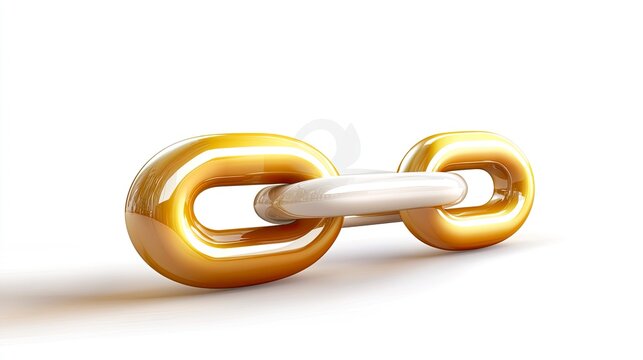 Gleaming Golden Chain Links Interconnected on a Clean White Background