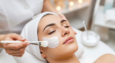 Naklejka premium Close-up of a Cleansing Mask Application in a Beauty Salon