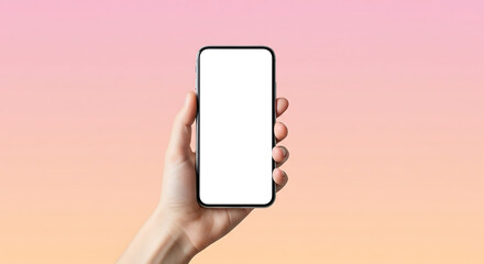 Female Hand Holding a Phone with an Isolated Screen on Pink