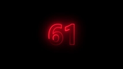 Vibrant red neon number 61 with glowing outline on dark background sixty one numeral