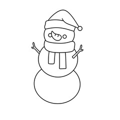 A snowman with a hat and scarf is standing in the snow