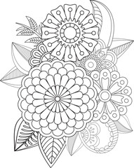 Intricate floral design coloring page beautiful flowers mandala style patterns relaxing art white background