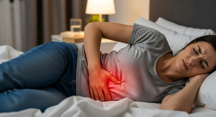 Woman Suffering from Severe Abdominal Pain at Night