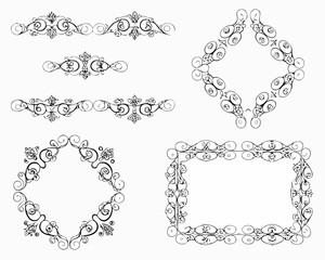 Fototapeta premium Collection of elegant black and white decorative borders and frames