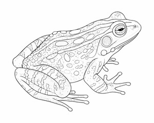 Detailed line art illustration of a frog with spotted skin pattern