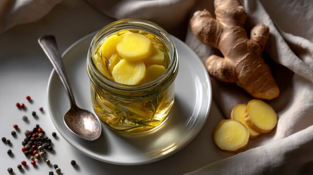 Culinary delights ginger preservation techniques kitchen food photography bright top-down culinary artistry