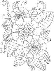 Beautiful blossoms coloring page for relaxing and creative fun white background
