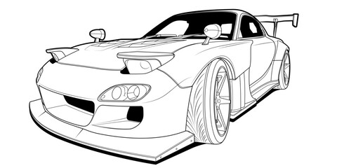 Dynamic black and white vector illustration of a sports car, embodying speed, power, and adrenaline. Perfect for automotive themes and racing enthusiasts. Capture the essence of speed in your design.
