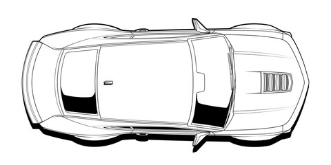 Dynamic black and white vector illustration of a sports car, embodying speed, power, and adrenaline. Perfect for automotive themes and racing enthusiasts. Capture the essence of speed in your design.