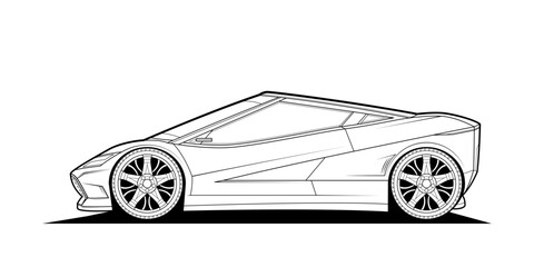 Coloring book page for adult drawing. Paper. Car with outlines. Vector illustration vehicle Graphic element. Wheel. Black contour sketch illustrate Isolated on white background.