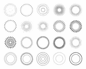 Collection of hand drawn circular burst and starburst elements
