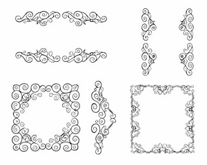 Collection of elegant black and white decorative flourishes and frames