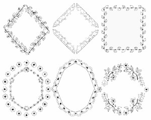 Obraz premium Collection of six hand drawn floral and leaf borders and frames
