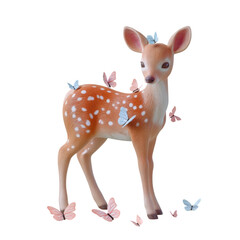 Cute fawn surrounded by butterflies symbolizes seasonal change and nature beauty