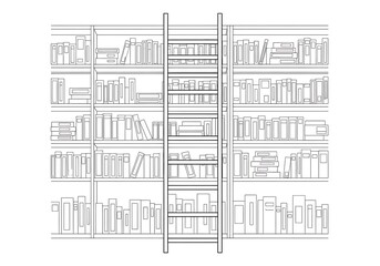 Obraz premium Explore the vast expanse of knowledge with a towering bookshelf and accessible ladder, symbolizing endless learning opportunities and personal growth
