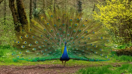 Obraz premium Majestic peacock displaying vibrant colorful feathers in natural outdoor habitat showcasing wildlife beauty and exotic bird species in stunning nature photography