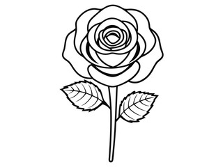 Simple outline drawing of a single rose flower with stem and leaves