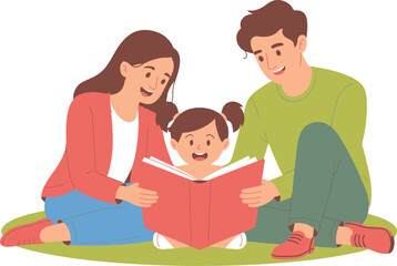 Family reading a book together