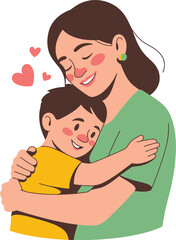 Mother and Son Hugging with Hearts