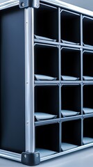 Organized Grid of Padded Compartments in a Sleek Industrial Aluminum Flight Case