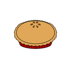A pie is shown in a red pan