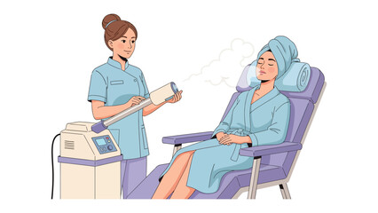 Aesthetician administering facial treatment to a relaxed client in a spa setting