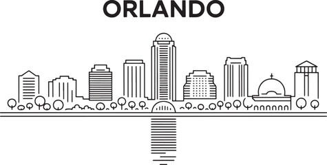Orlando Skyline Silhouette Vector Illustration of Cityscape with Reflection