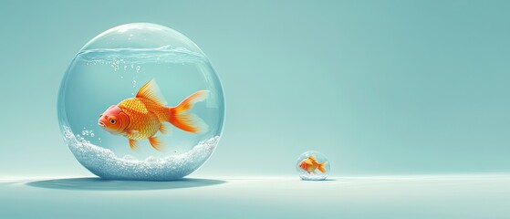 Contrasting Worlds: Two Goldfish in Isolated, Glistening Water Spheres