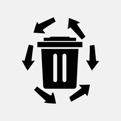 Recycle Bin Symbol Flat Icon Set Single Black Silhouette Art