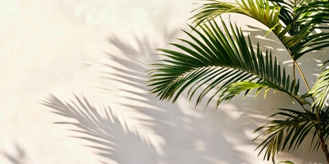 Tropical palm leaves shadow wall sunlight summer lifestyle natural decor design