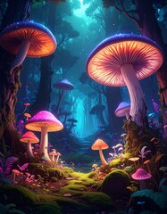 Magical mushroom forest path