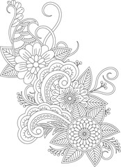 Intricate floral swirls coloring page relaxing art for creative expression and stress relief white background