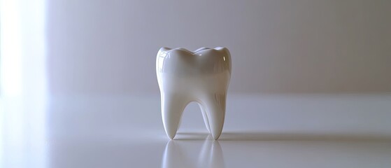 Immaculate White Molar Gleaming with Perfect Enamel on a Reflective Surface