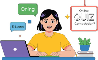 Woman participating in an online quiz competition